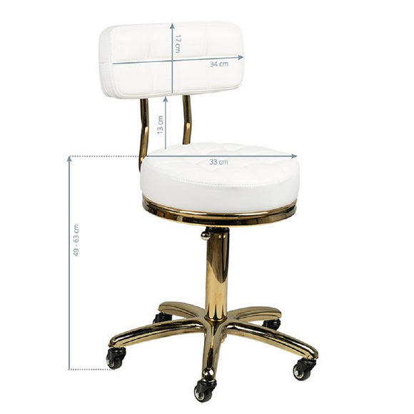 Activ Gold AM-961 Grooming Chair – Gold Frame, Quilted White Seat, Mobile and Stylish