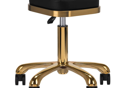 Activ M-1645 Gold Black Grooming Stool – Square Quilted Seat, Gold Frame, Ergonomic Comfort