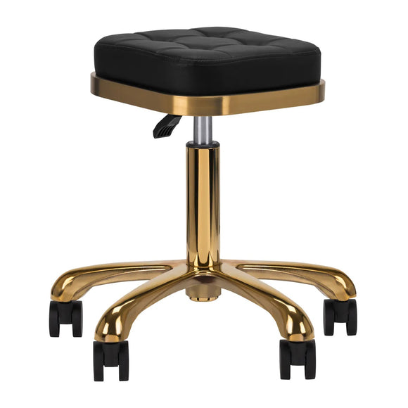 Activ M-1645 Gold Black Grooming Stool – Square Quilted Seat, Gold Frame, Ergonomic Comfort
