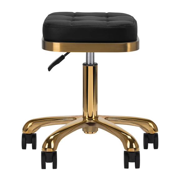Activ M-1645 Gold Black Grooming Stool – Square Quilted Seat, Gold Frame, Ergonomic Comfort
