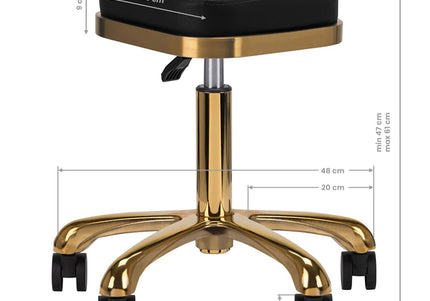 Activ M-1645 Gold Black Grooming Stool – Square Quilted Seat, Gold Frame, Ergonomic Comfort