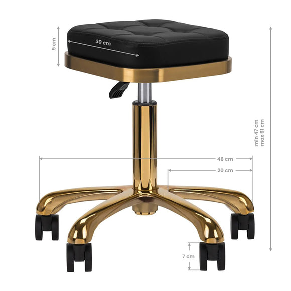 Activ M-1645 Gold Black Grooming Stool – Square Quilted Seat, Gold Frame, Ergonomic Comfort