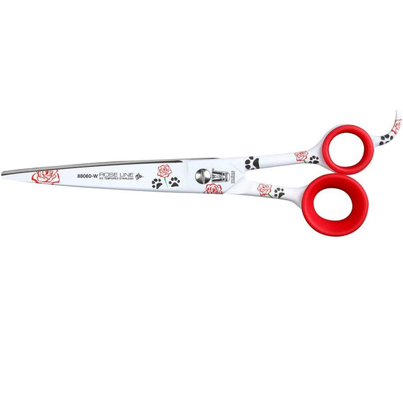 Witte Rose Line Art Straight Scissors – 8.25in, Micro-Cut Blade, White with Paws and Roses