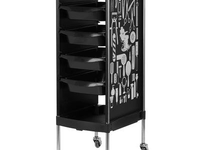 Gabbiano X11-9 Grooming Assistant – Black Trolley with Graphics, 4 Trays, Bottom Shelf, Side Handles