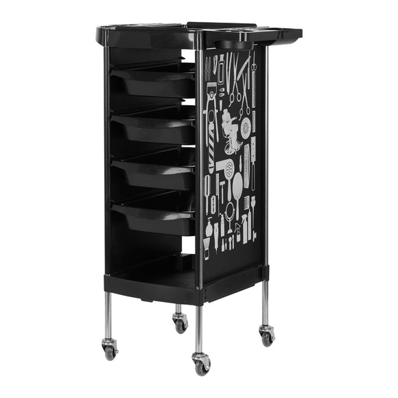 Gabbiano X11-9 Grooming Assistant – Black Trolley with Graphics, 4 Trays, Bottom Shelf, Side Handles