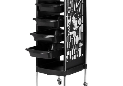 Gabbiano X11-9 Grooming Assistant – Black Trolley with Graphics, 4 Trays, Bottom Shelf, Side Handles