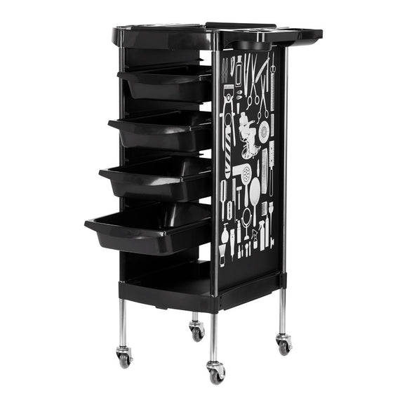Gabbiano X11-9 Grooming Assistant – Black Trolley with Graphics, 4 Trays, Bottom Shelf, Side Handles