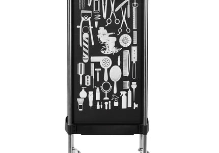 Gabbiano X11-9 Grooming Assistant – Black Trolley with Graphics, 4 Trays, Bottom Shelf, Side Handles