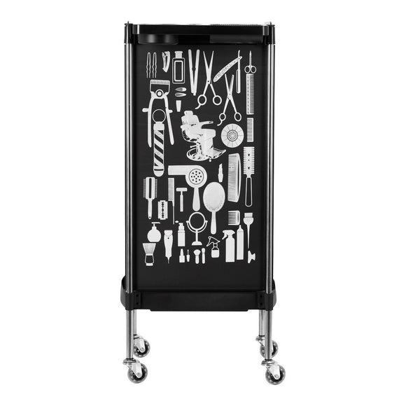 Gabbiano X11-9 Grooming Assistant – Black Trolley with Graphics, 4 Trays, Bottom Shelf, Side Handles