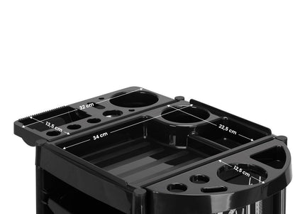 Gabbiano X11-9 Grooming Assistant – Black Trolley with Graphics, 4 Trays, Bottom Shelf, Side Handles