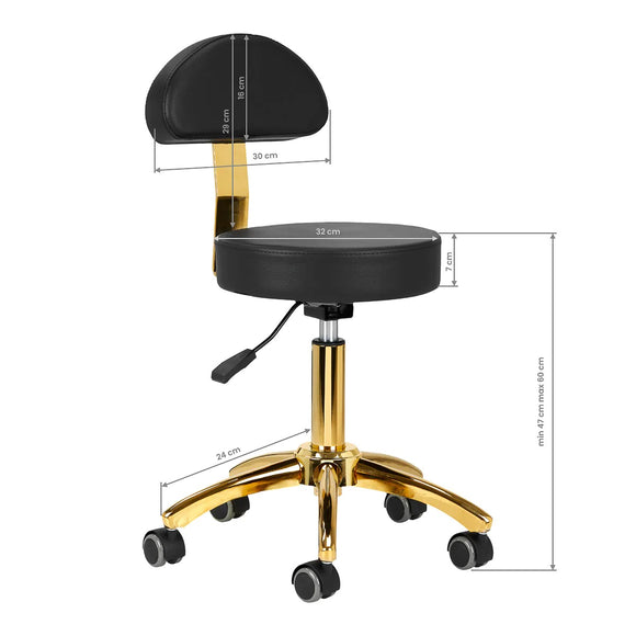 Activ AM-304G Gold Black Grooming Chair – Adjustable Height, Removable Backrest, Gold Finish
