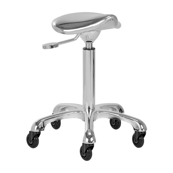 Gabbiano Fine Silver Roll Speed Grooming Stool – Contoured Leather Seat, Smooth Rolling Wheels