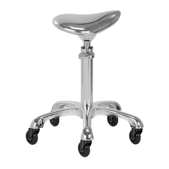 Gabbiano Fine Silver Roll Speed Grooming Stool – Contoured Leather Seat, Smooth Rolling Wheels