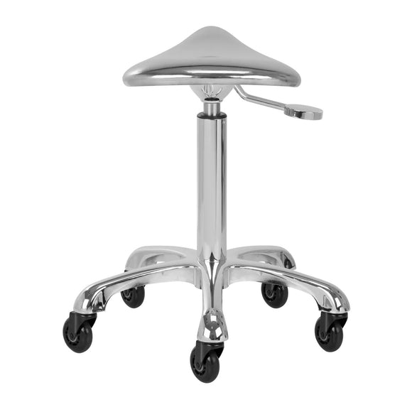 Gabbiano Fine Silver Roll Speed Grooming Stool – Contoured Leather Seat, Smooth Rolling Wheels