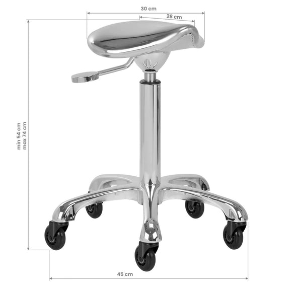 Gabbiano Fine Silver Roll Speed Grooming Stool – Contoured Leather Seat, Smooth Rolling Wheels