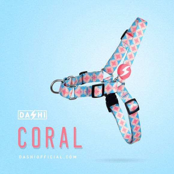 Dashi Coral Front Harness – Norwegian No-Pull Dog Harness, Pink Circle Pattern, Large Size