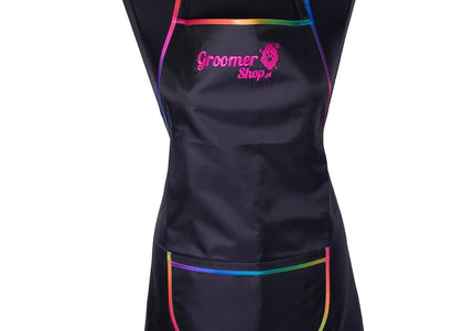 Waterproof Grooming Apron – Adjustable Design with Pocket and Rainbow Trim, Durable Protection