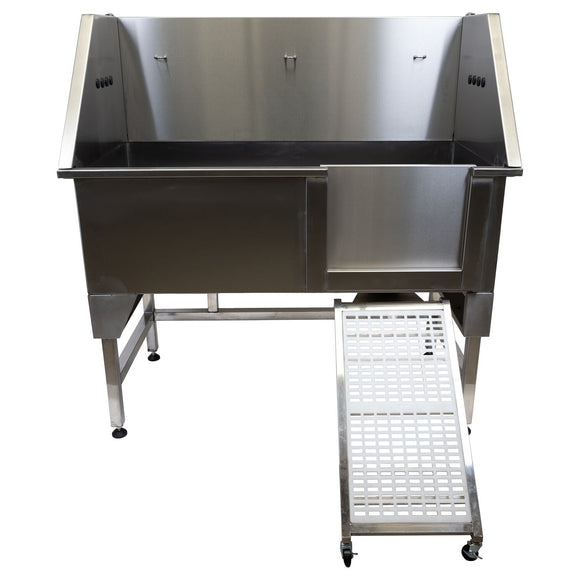 Blovi Free Standing Stainless Steel Grooming Bath Tub with Wheeled Ramp