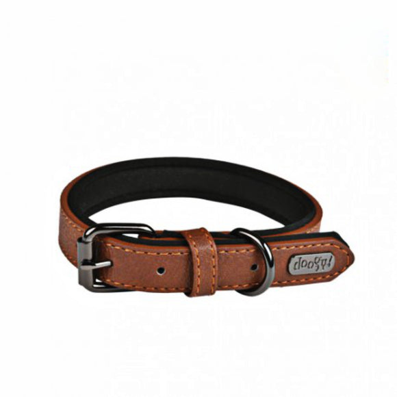 Doogy Classic Eco-Leather Dog Collar – Brown, 30cm, Durable and Stylish Design