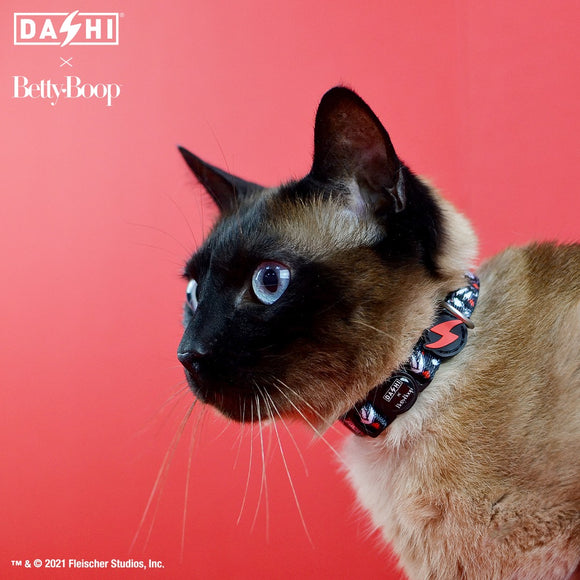 Dashi Classy Betty Cat Collar – Black Adjustable Collar with Betty Boop Pattern, Durable Buckle