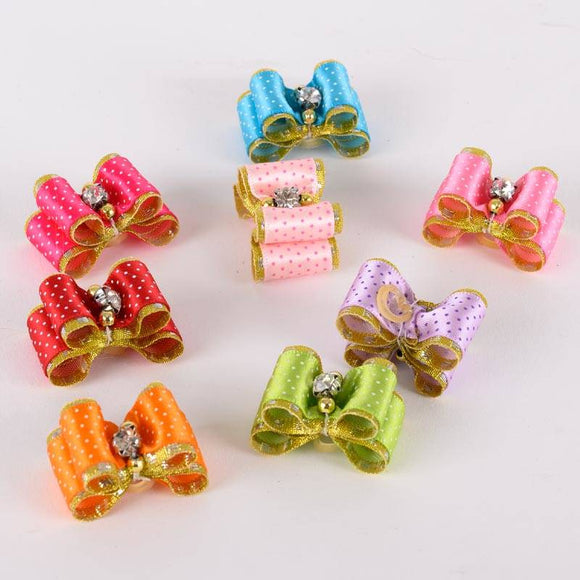 Show Tech Fancy Polka Dot Grooming Bows – Elastic Band, Colorful Decorative Set, 50 Pack