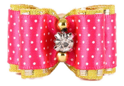 Show Tech Fancy Polka Dot Grooming Bows – Elastic Band, Colorful Decorative Set, 50 Pack