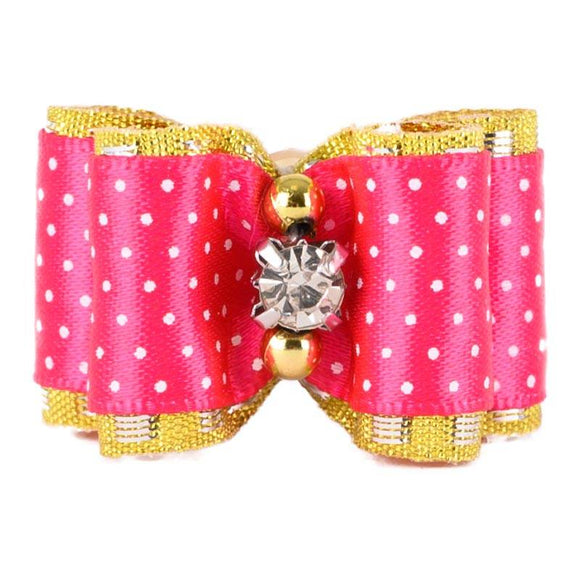 Show Tech Fancy Polka Dot Grooming Bows – Elastic Band, Colorful Decorative Set, 50 Pack