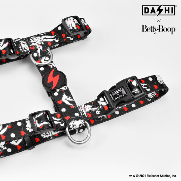 Dashi Classy Betty Back Harness – Adjustable Guard Harness with Betty Boop Pattern, Black, Small