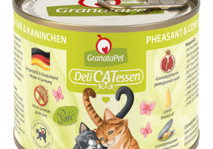 GranataPet DeliCatessen Pheasant and Rabbit Grain-Free Wet Cat Food, 200g – Premium Protein Blend