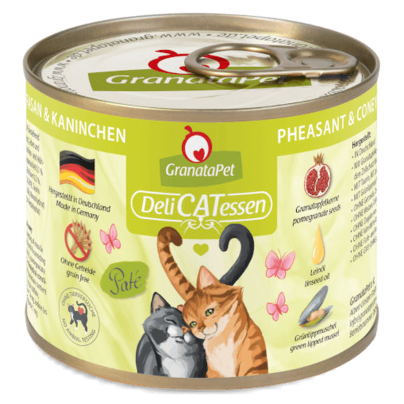 GranataPet DeliCatessen Pheasant and Rabbit Grain-Free Wet Cat Food, 200g – Premium Protein Blend