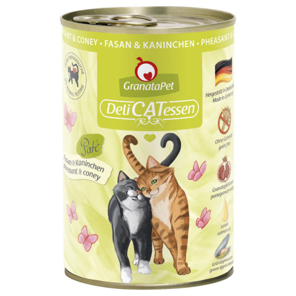 GranataPet DeliCatessen Wet Cat Food – Grain-Free Pheasant and Rabbit Recipe, 400g Can