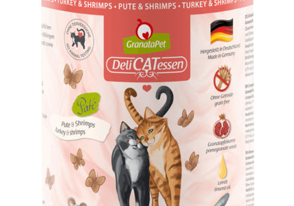 GranataPet DeliCatessen Turkey & Shrimps – Grain-Free Wet Cat Food, 800g Can