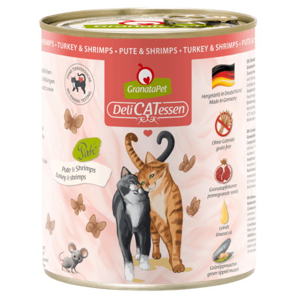 GranataPet DeliCatessen Turkey & Shrimps – Grain-Free Wet Cat Food, 800g Can