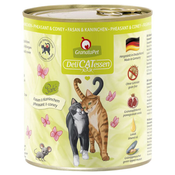 GranataPet DeliCatessen Wet Cat Food – Grain-Free Pheasant and Rabbit Recipe, 800g Can