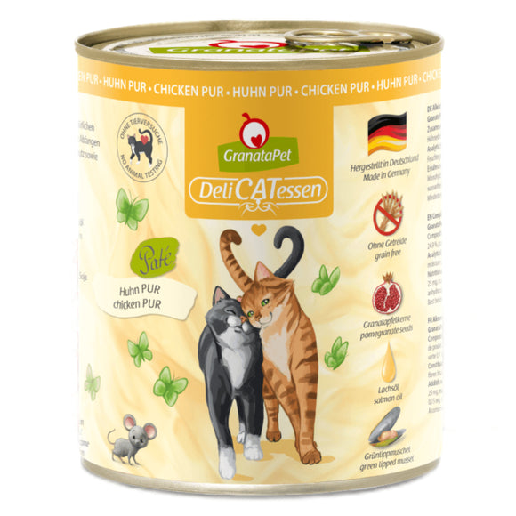 GranataPet DeliCatessen Chicken Pur – Grain-Free Wet Cat Food, 800g Can, High Protein