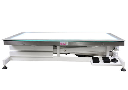 Blovi Luminous Grooming Table 120x65cm – Electric Lift, LED Glass Top, Professional Design