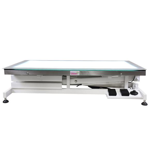 Blovi Luminous Grooming Table 120x65cm – Electric Lift, LED Glass Top, Professional Design