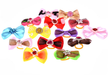 Blovi Happy Grooming Bows – Colorful Elastic Set with Mixed Patterns and Stones, 25 Pack
