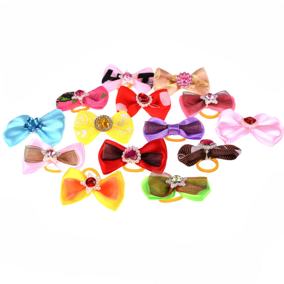 Blovi Happy Grooming Bows – Colorful Elastic Set with Mixed Patterns and Stones, 25 Pack