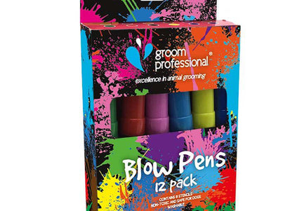 Groom Professional Creative Blow Pens Set – 12 Vibrant Coat Coloring Pens with Stencils Included
