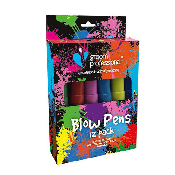 Groom Professional Creative Blow Pens Set – 12 Vibrant Coat Coloring Pens with Stencils Included