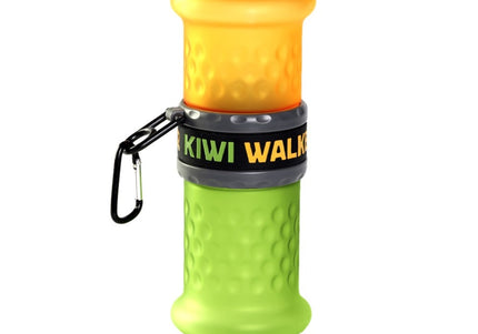 Kiwi Walker Travel Bottle 2in1 Food & Water – Dual-Compartment Portable Feeder, Green and Orange