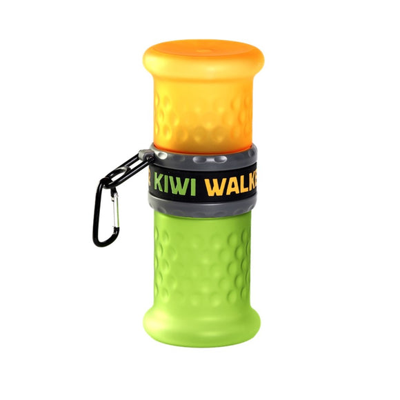 Kiwi Walker Travel Bottle 2in1 Food & Water – Dual-Compartment Portable Feeder, Green and Orange