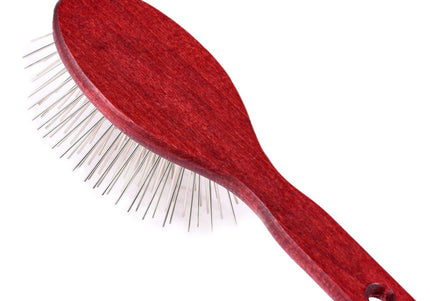 Blovi Red Wood Pin Brush – Large Soft Wooden Body with Long 30mm Metal Pins, Gentle Detangling
