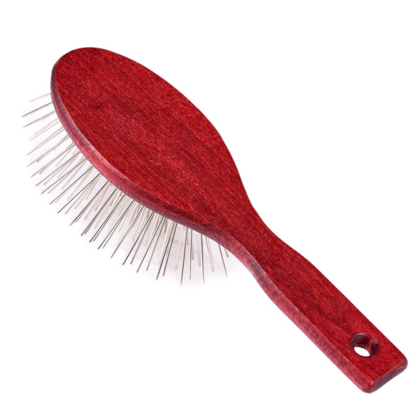 Blovi Red Wood Pin Brush – Large Soft Wooden Body with Long 30mm Metal Pins, Gentle Detangling