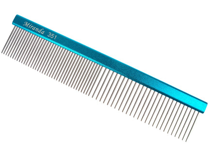 Miranda 351 Grooming Comb 19cm – Solid Metal, Mixed 50/50 Tooth Spacing, Durable Design