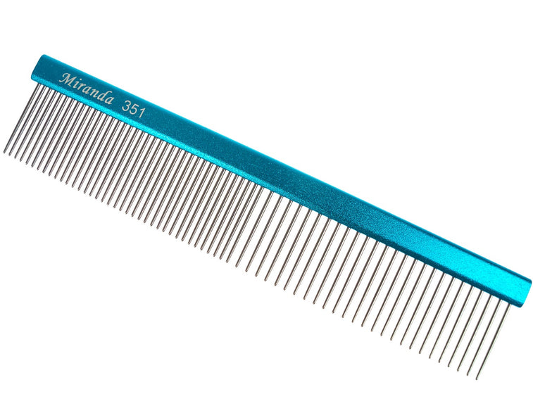Miranda 351 Grooming Comb 19cm – Solid Metal, Mixed 50/50 Tooth Spacing, Durable Design
