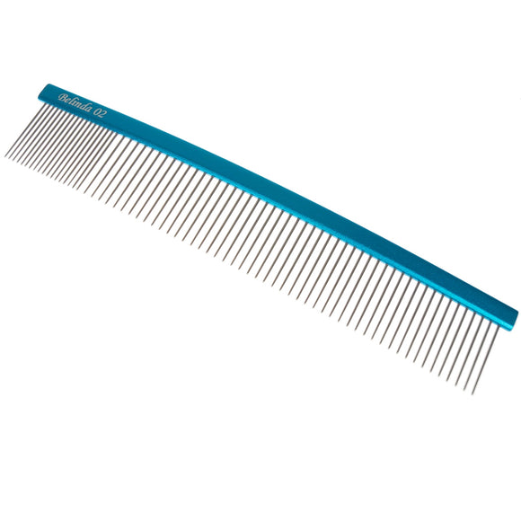 Miranda Belinda 25cm Curved Grooming Comb – Aluminum Handle, Mixed Tooth Spacing 80/20