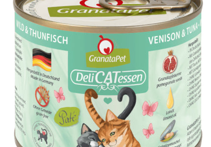 GranataPet DeliCatessen Wet Cat Food – Grain-Free Venison and Tuna, 200g Can