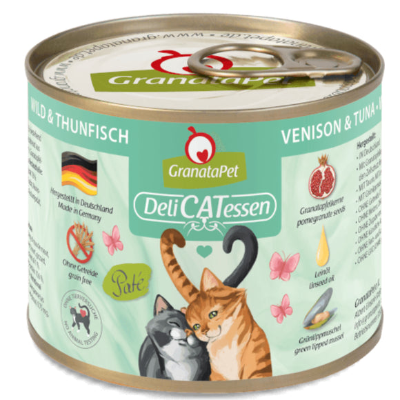 GranataPet DeliCatessen Wet Cat Food – Grain-Free Venison and Tuna, 200g Can